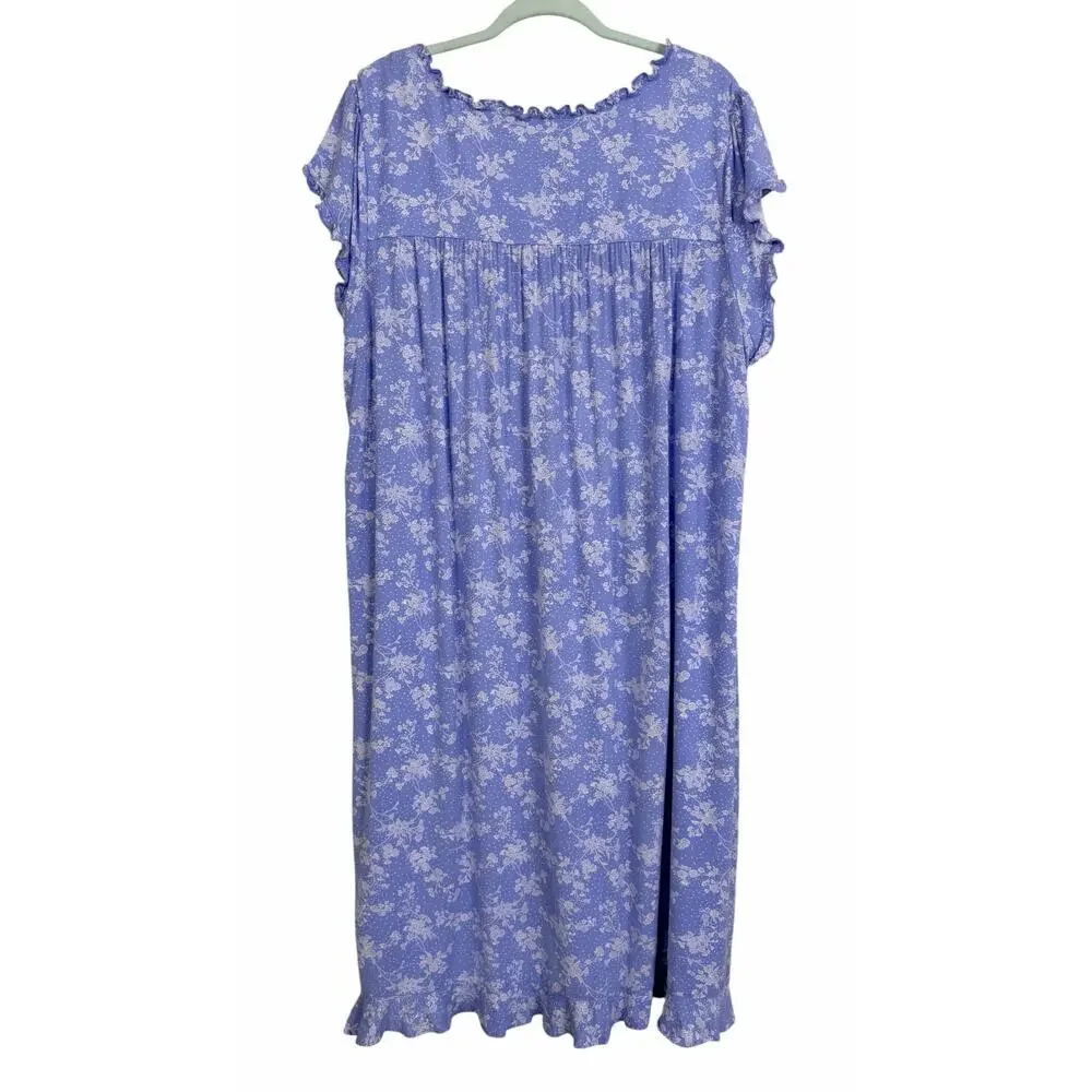 Eileen West Floral Waltz Nightgown Blue White 2X Pajama Sleep Dress Modal Blend